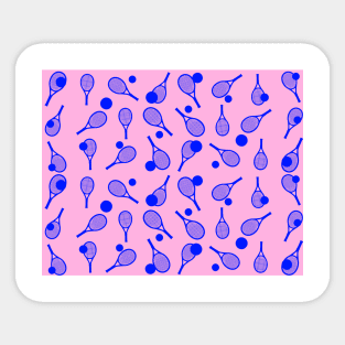 Tennis Seamless Pattern - Blue Racket and Ball on Pink Background Sticker